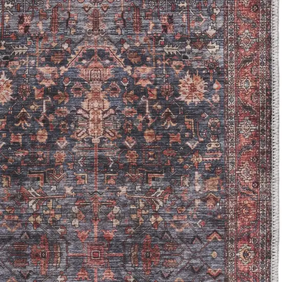 Blue and Red Oriental Power Loom Distressed Washable Non Skid Area Rug Photo 8