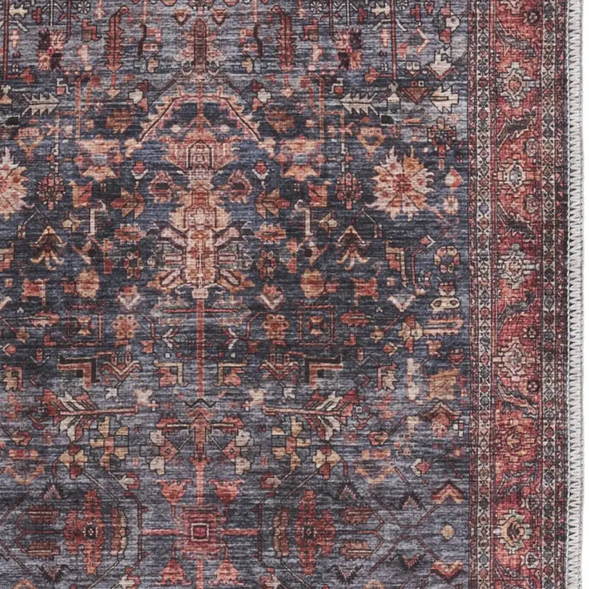 Blue and Red Oriental Power Loom Distressed Washable Non Skid Area Rug Photo 8