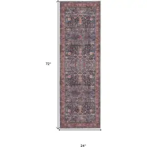 Photo of Blue and Red Oriental Power Loom Distressed Washable Non Skid Runner Rug