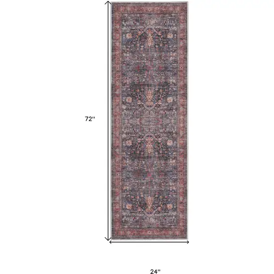 Blue and Red Oriental Power Loom Distressed Washable Non Skid Runner Rug Photo 3