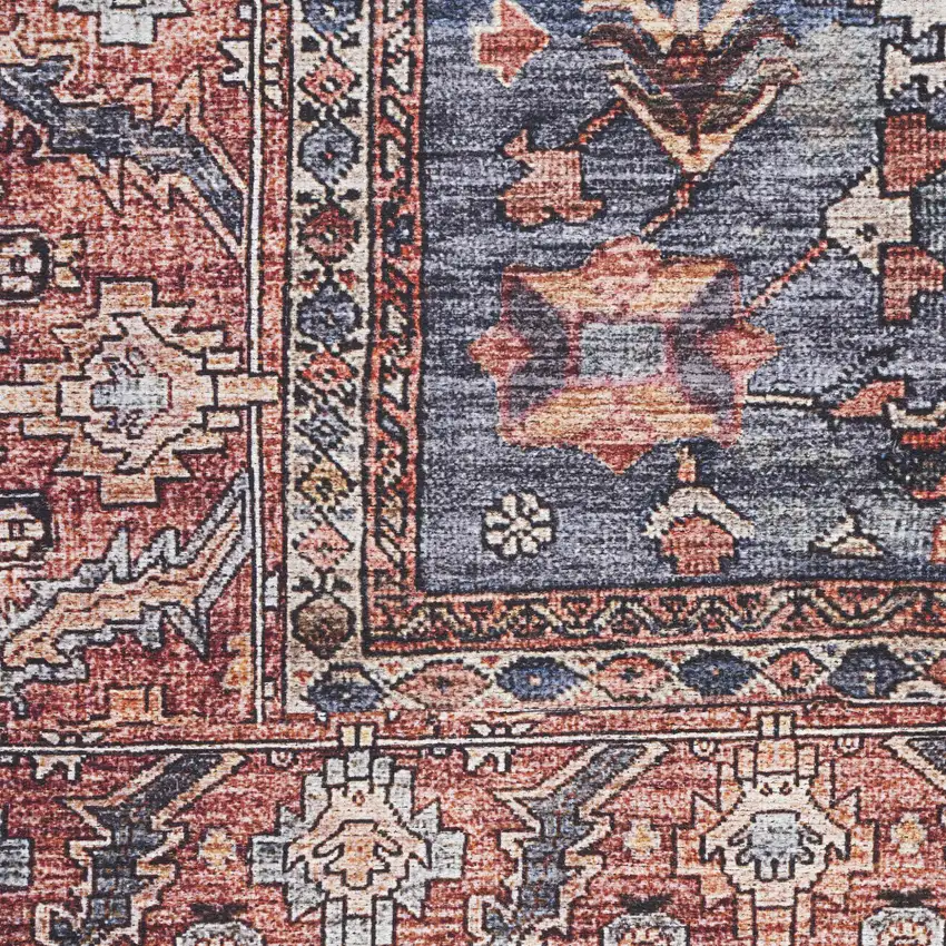 Blue and Red Oriental Power Loom Distressed Washable Non Skid Runner Rug Photo 6