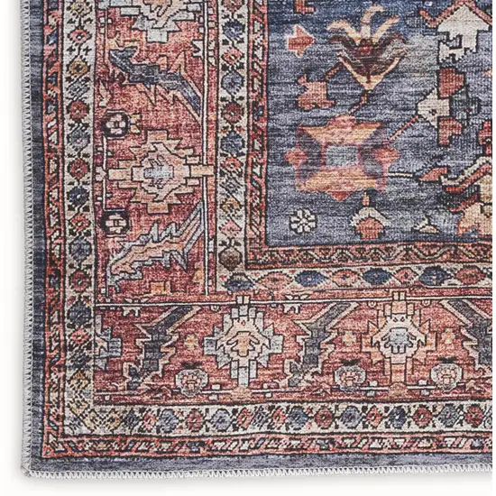 Blue and Red Oriental Power Loom Distressed Washable Non Skid Runner Rug Photo 4