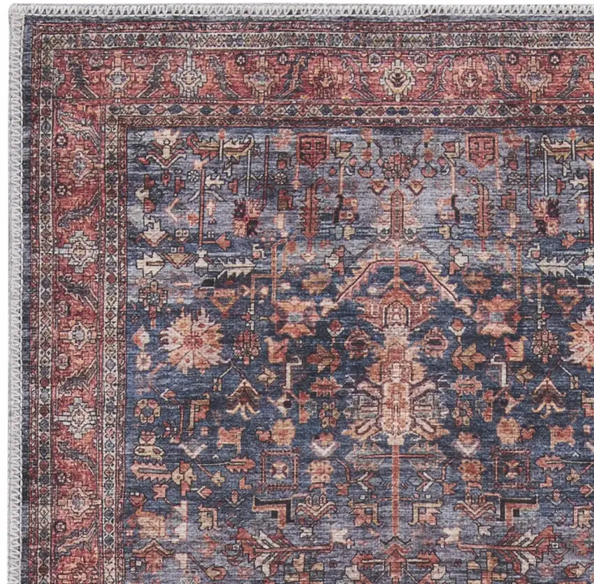 Blue and Red Oriental Power Loom Distressed Washable Non Skid Runner Rug Photo 9
