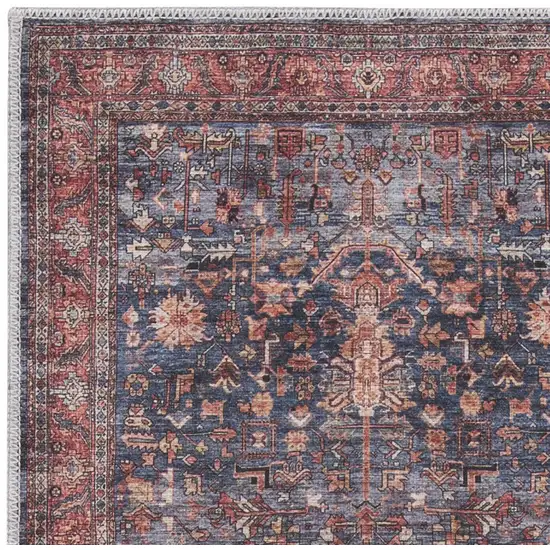 Blue and Red Oriental Power Loom Distressed Washable Non Skid Runner Rug Photo 9