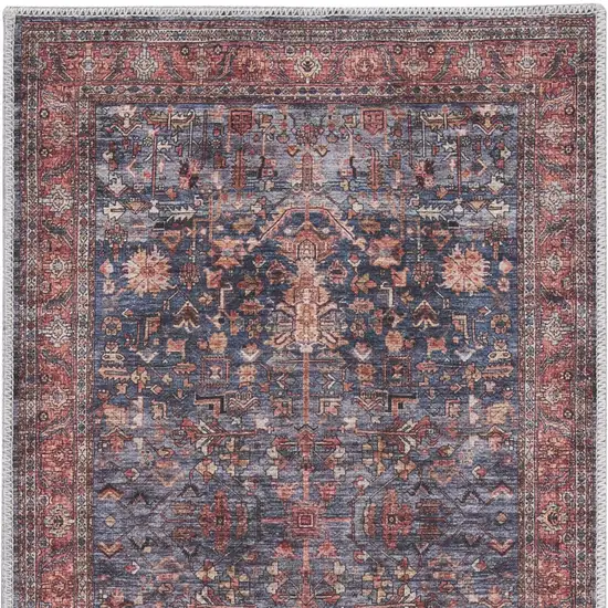 6' Blue And Red Oriental Distressed Washable Runner Rug Photo 9