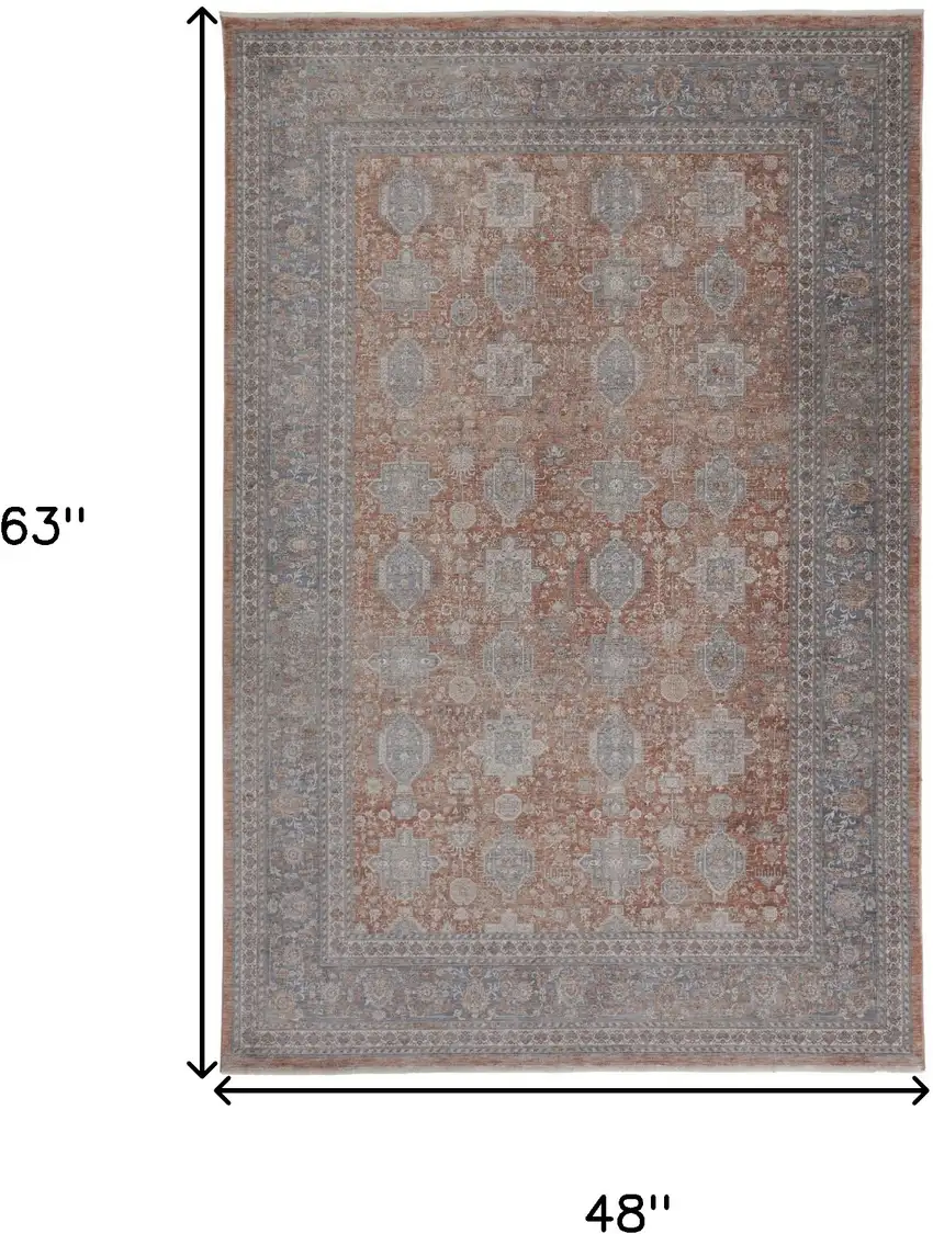 Blue and Red Oriental Power Loom Worn Faded Area Rug With Fringe Photo 3