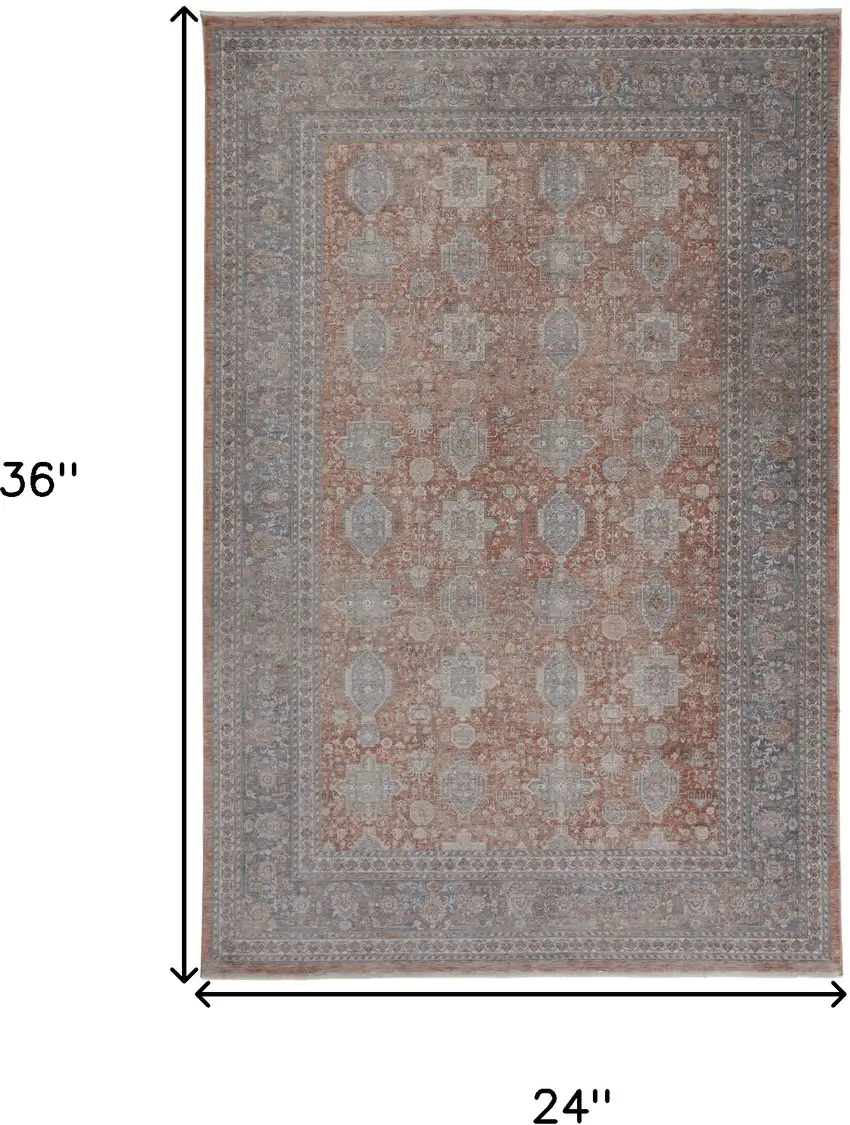 Blue and Red Oriental Power Loom Worn Faded Area Rug With Fringe Photo 3