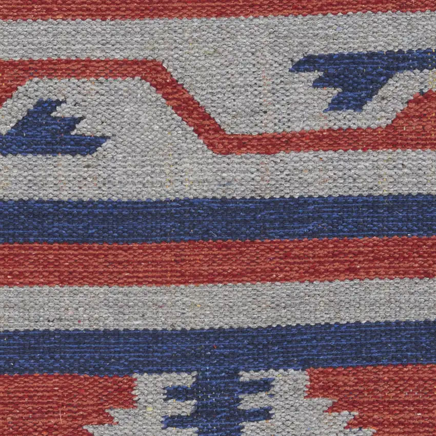 Blue and Red Southwestern Handmade Area Rug With Fringe Photo 6