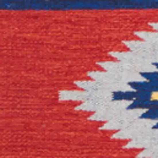 Blue and Red Southwestern Handmade Area Rug With Fringe Photo 6