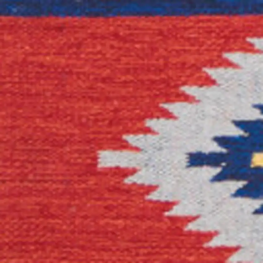 Blue and Red Southwestern Handmade Area Rug With Fringe Photo 6