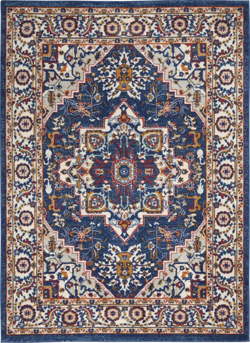 Blue And Ivory Power Loom Area Rug Photo 1