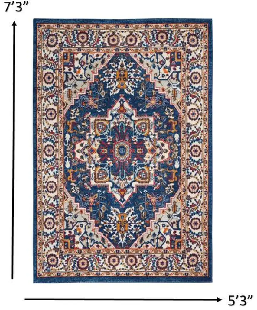 Blue and Ruby Medallion Area Rug Photo 6