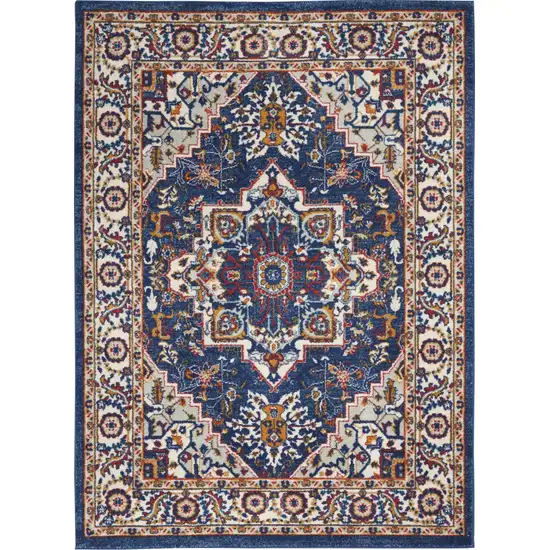 Blue And Ivory Medallion Distressed Area Rug Photo 9