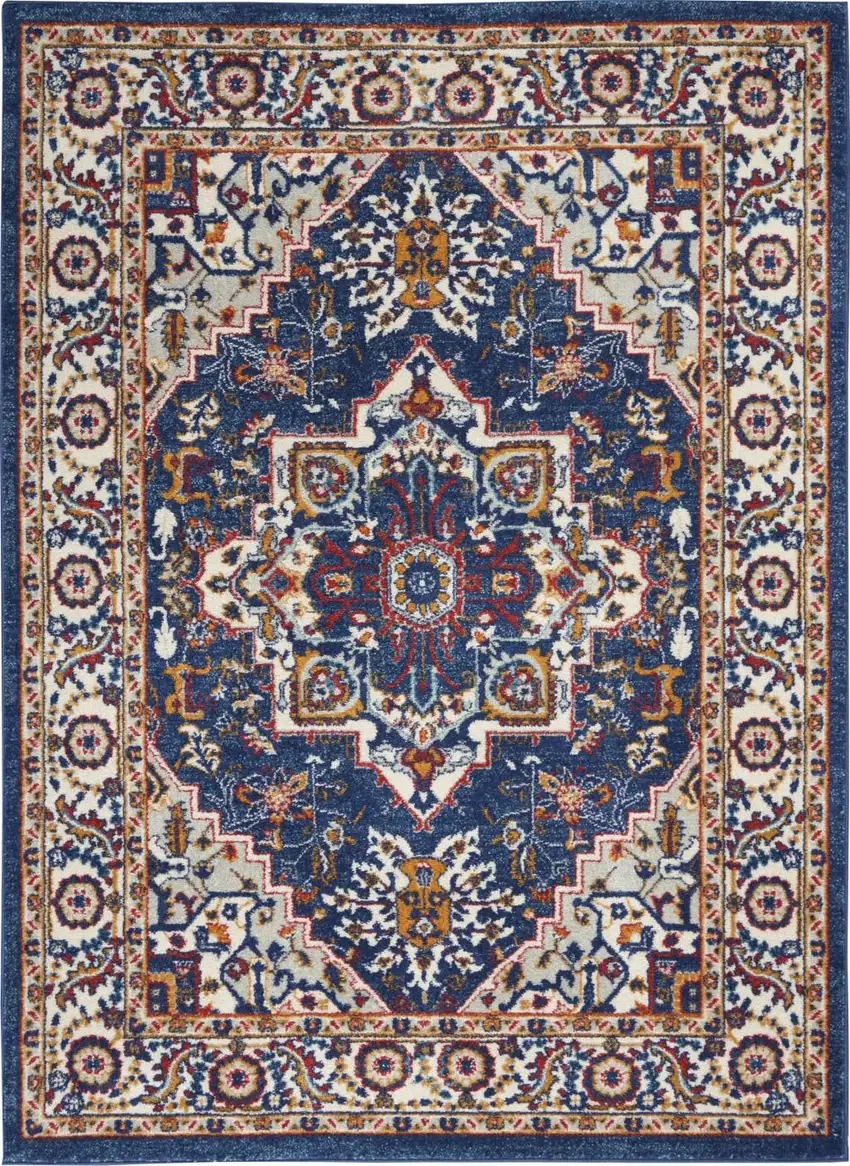 Blue And Ivory Medallion Distressed Area Rug Photo 9