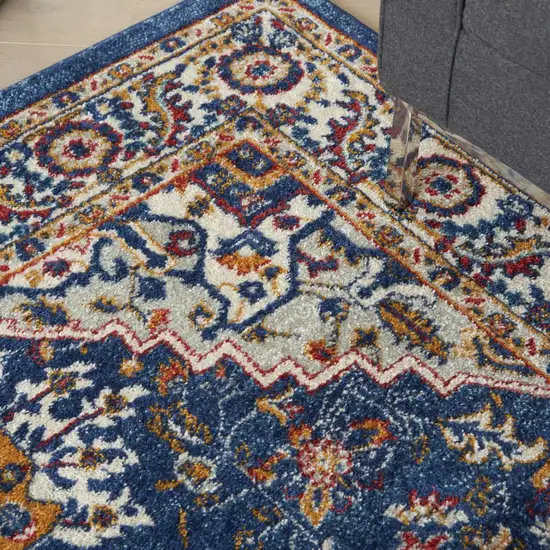 Blue And Ivory Medallion Distressed Area Rug Photo 8