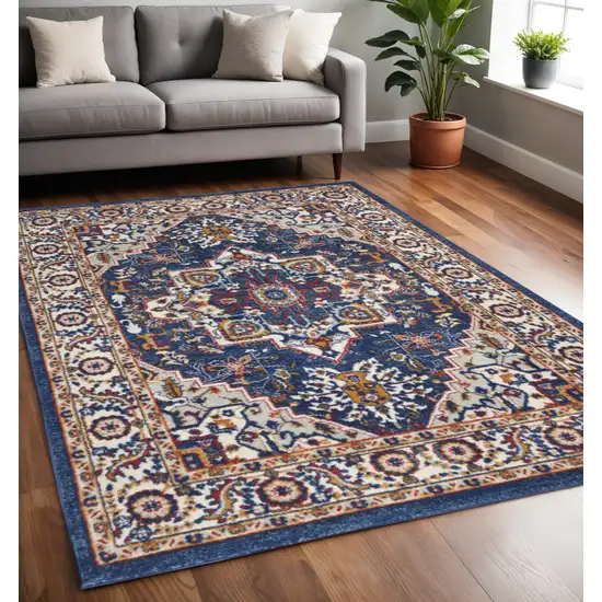 Blue And Ivory Medallion Distressed Area Rug Photo 2