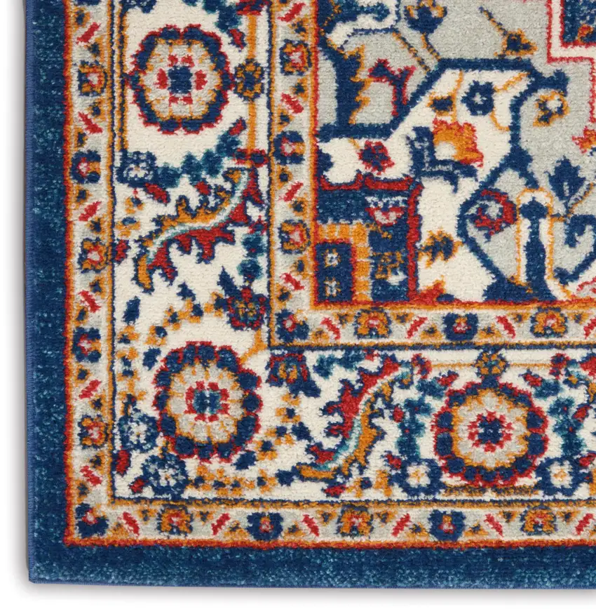 Blue And Ivory Medallion Distressed Area Rug Photo 3