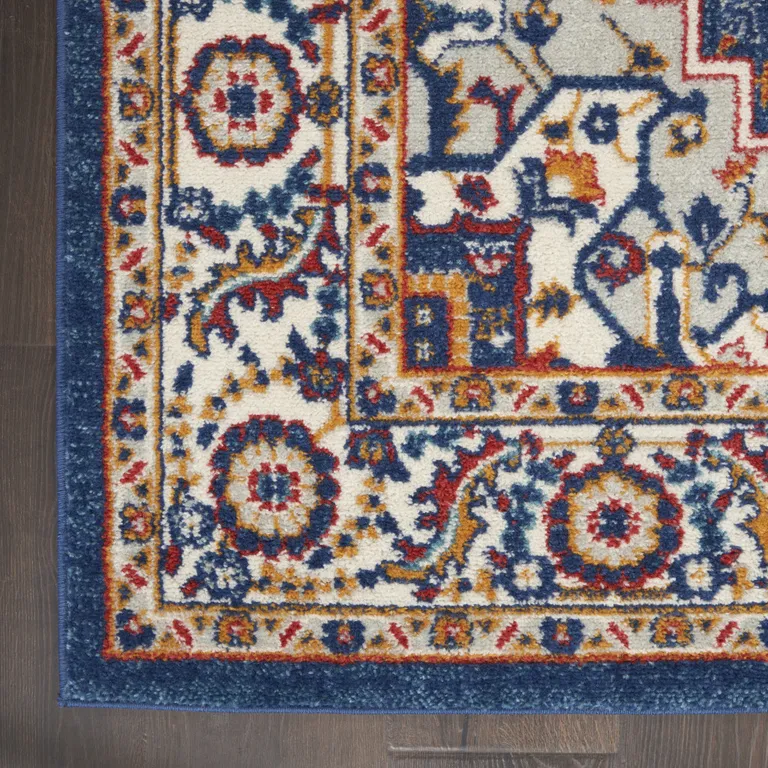 Blue and Ruby Medallion Area Rug Photo 5