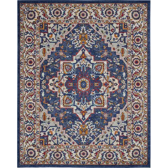 Blue And Ivory Medallion Distressed Area Rug Photo 9