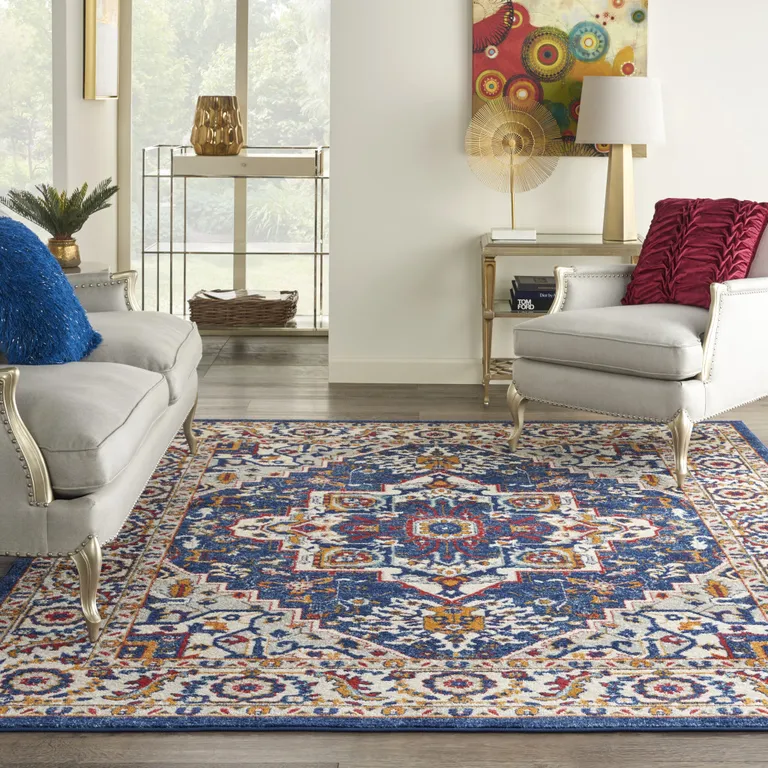 Blue and Ruby Medallion Area Rug Photo 3