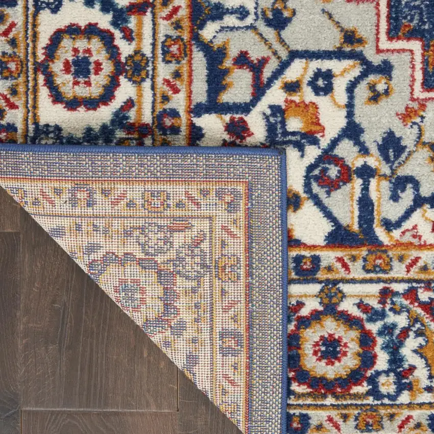 Blue And Ivory Medallion Distressed Area Rug Photo 7