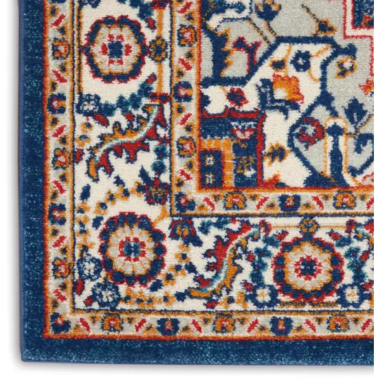 Blue And Ivory Medallion Distressed Area Rug Photo 3