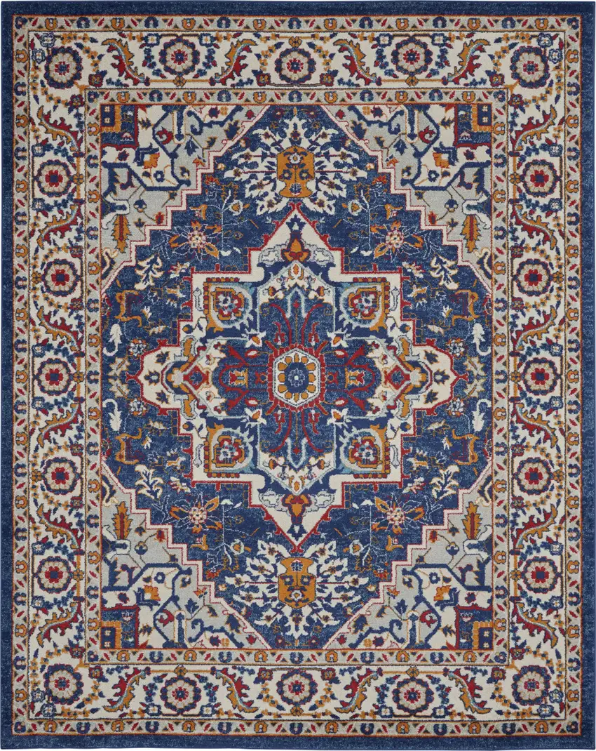 Blue And Ivory Power Loom Area Rug Photo 1