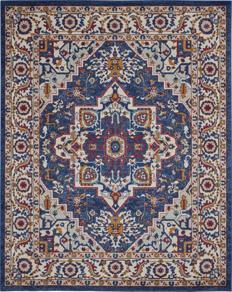 Blue and Ruby Medallion Area Rug Photo 1