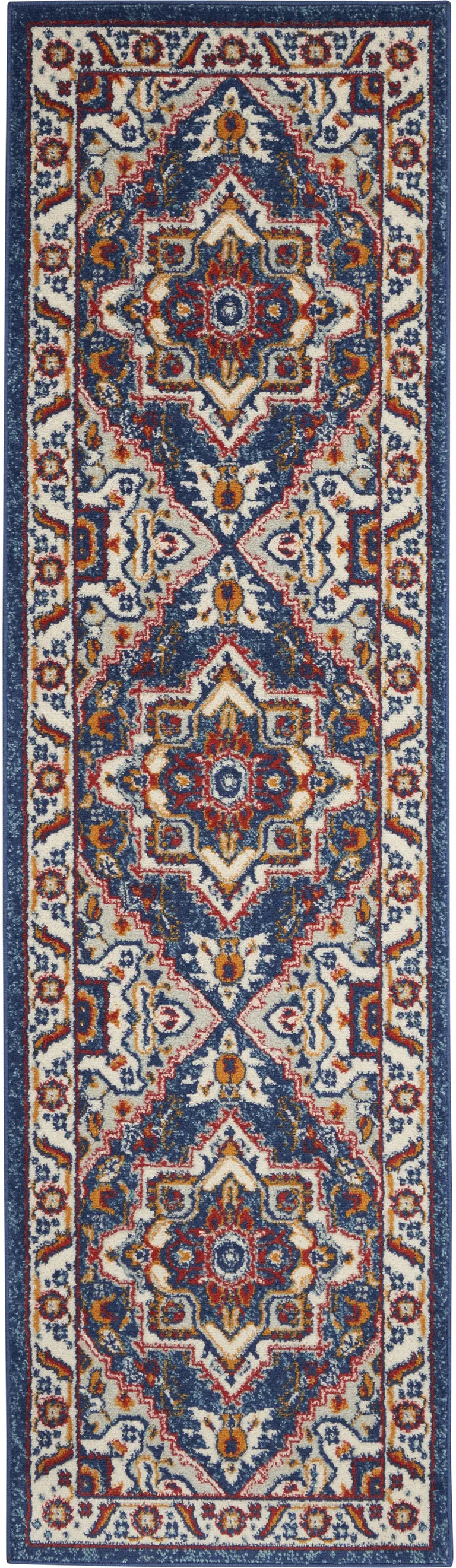 Blue and Ruby Medallion Runner Rug Photo 5