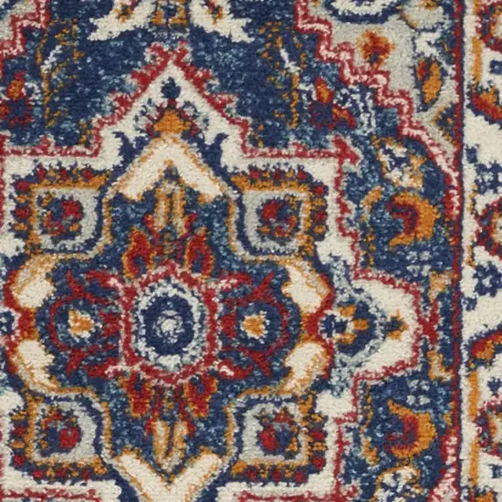 8' Blue And Ivory Medallion Distressed Runner Rug Photo 1