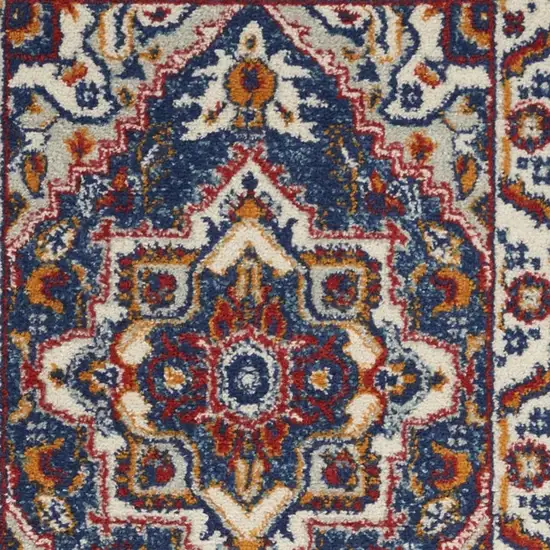 8' Blue And Ivory Medallion Distressed Runner Rug Photo 5