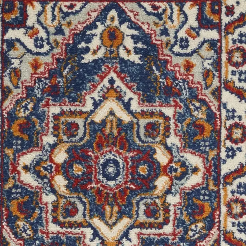 8' Blue And Ivory Medallion Distressed Runner Rug Photo 5