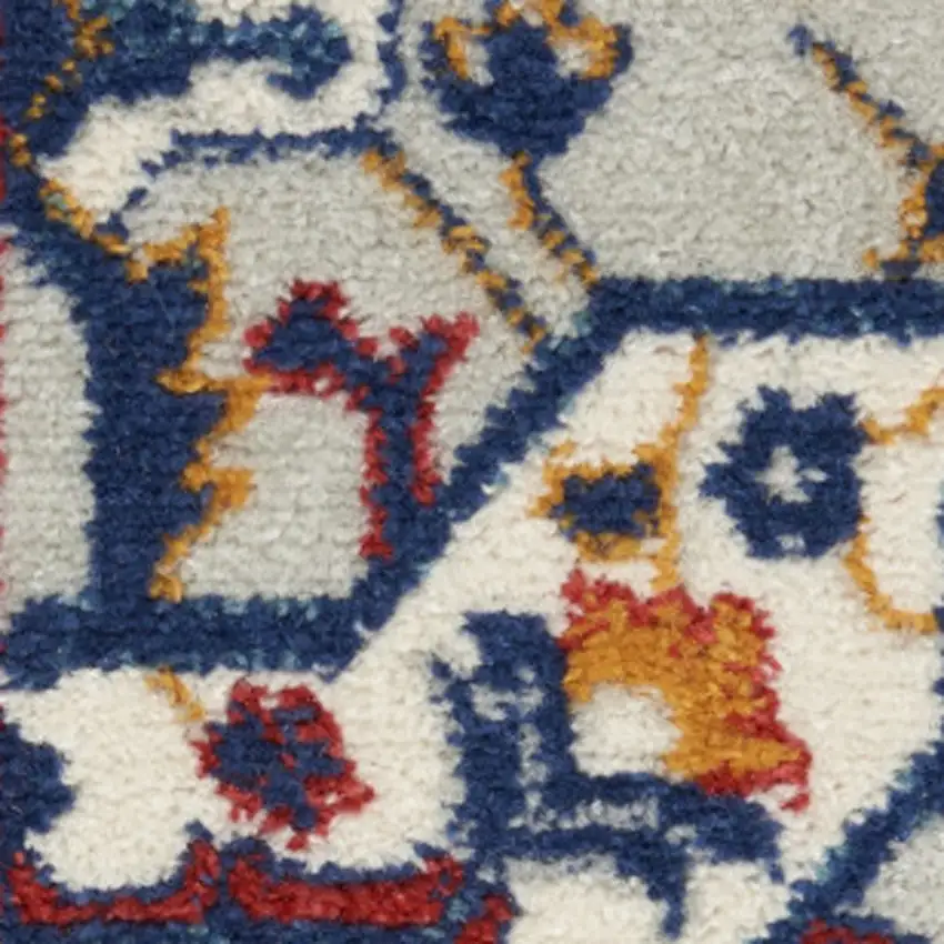 8' Blue And Ivory Medallion Distressed Runner Rug Photo 6