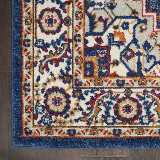 8' Blue And Ivory Medallion Distressed Runner Rug Photo 8