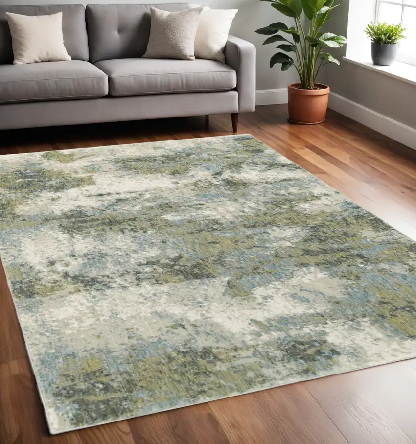 Ivory Sage And Teal Abstract Area Rug Photo 1