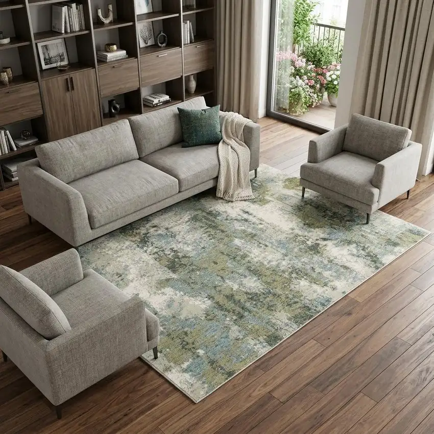 Blue Green Power Loom Area Rug Photo 1