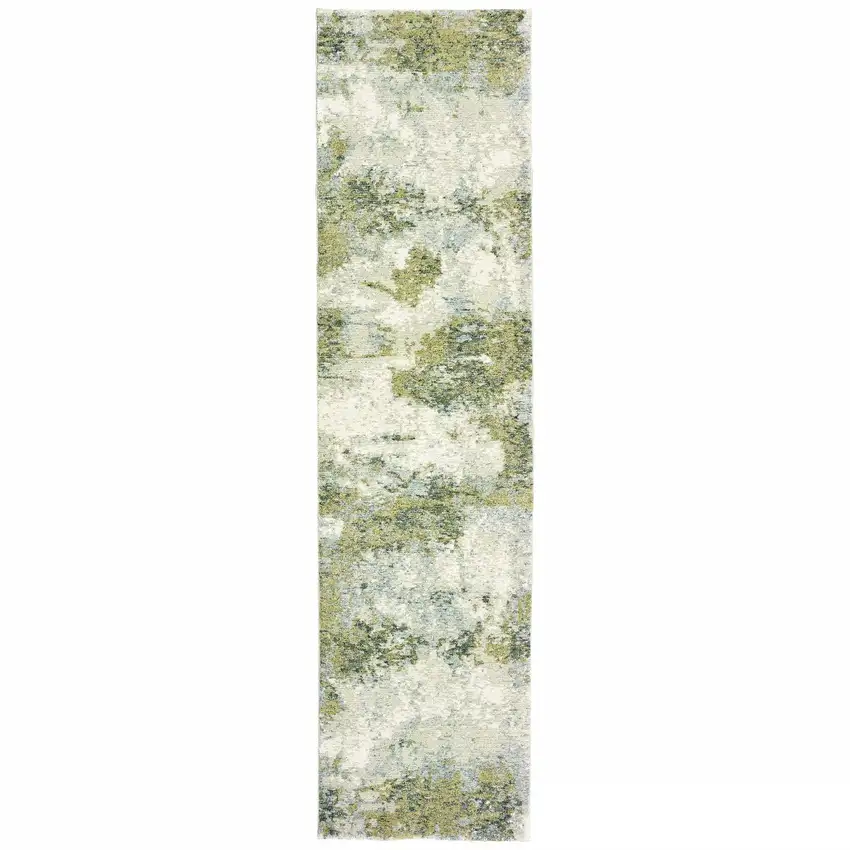Blue and Sage Distressed Waves Indoor Runner Rug Photo 1