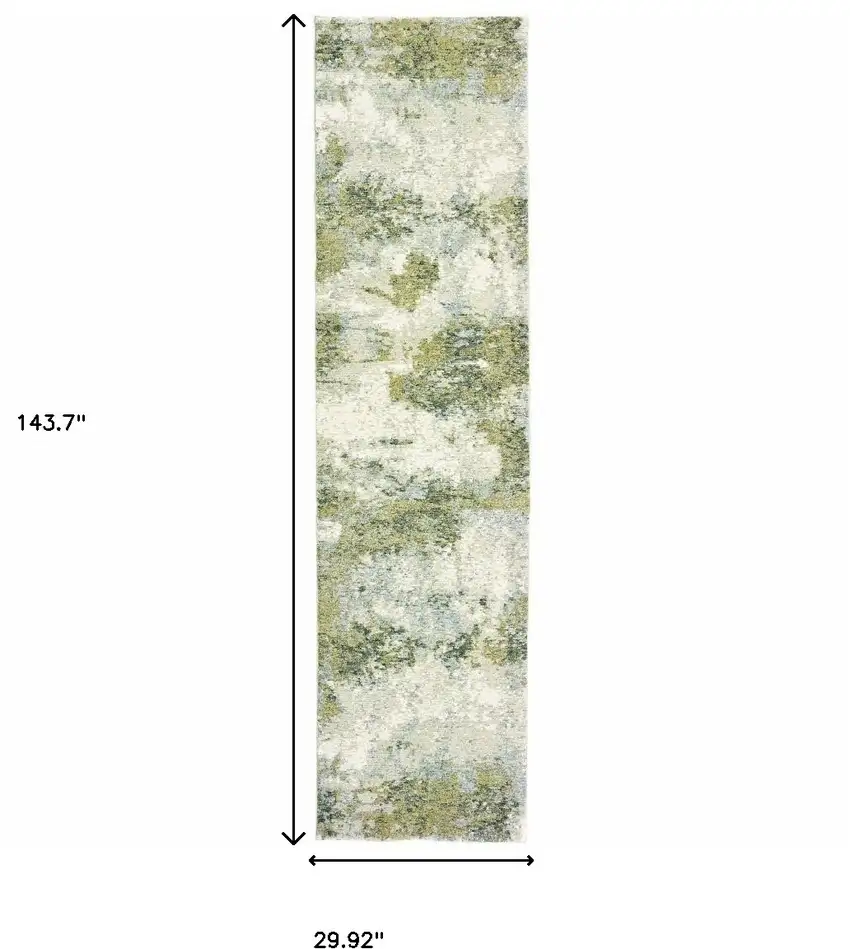 Blue and Sage Distressed Waves Indoor Runner Rug Photo 6