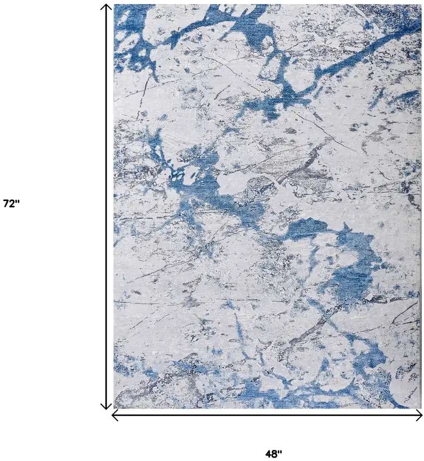 Blue and Silver Abstract Printed Washable Non Skid Area Rug Photo 3