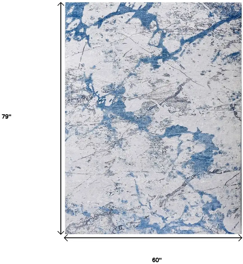 Blue and Silver Abstract Printed Washable Non Skid Area Rug Photo 3