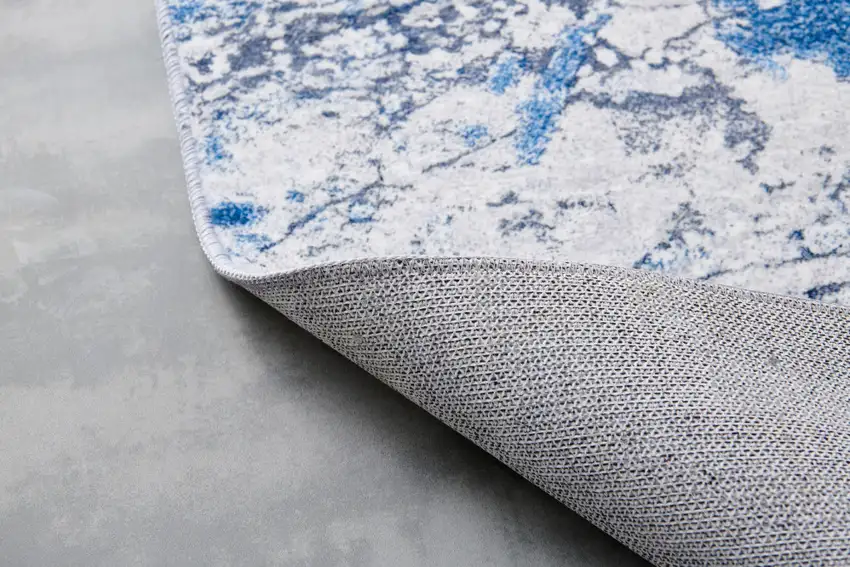 Blue and Silver Abstract Shag Printed Washable Non Skid Area Rug Photo 4