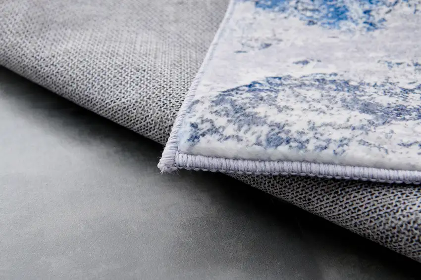 Blue and Silver Abstract Shag Printed Washable Non Skid Area Rug Photo 5