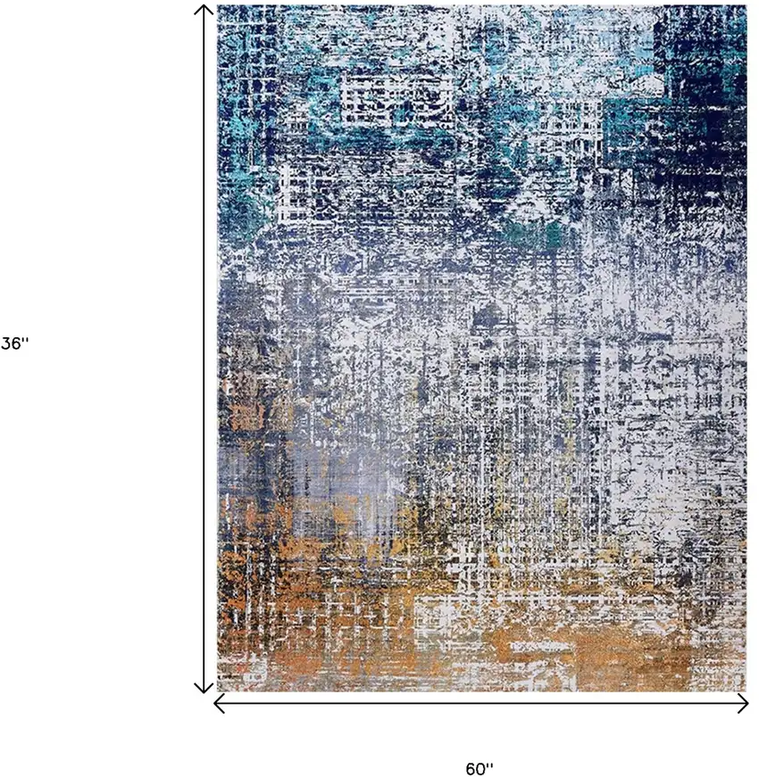 Blue and Silver Abstract Shag Printed Washable Non Skid Area Rug Photo 3