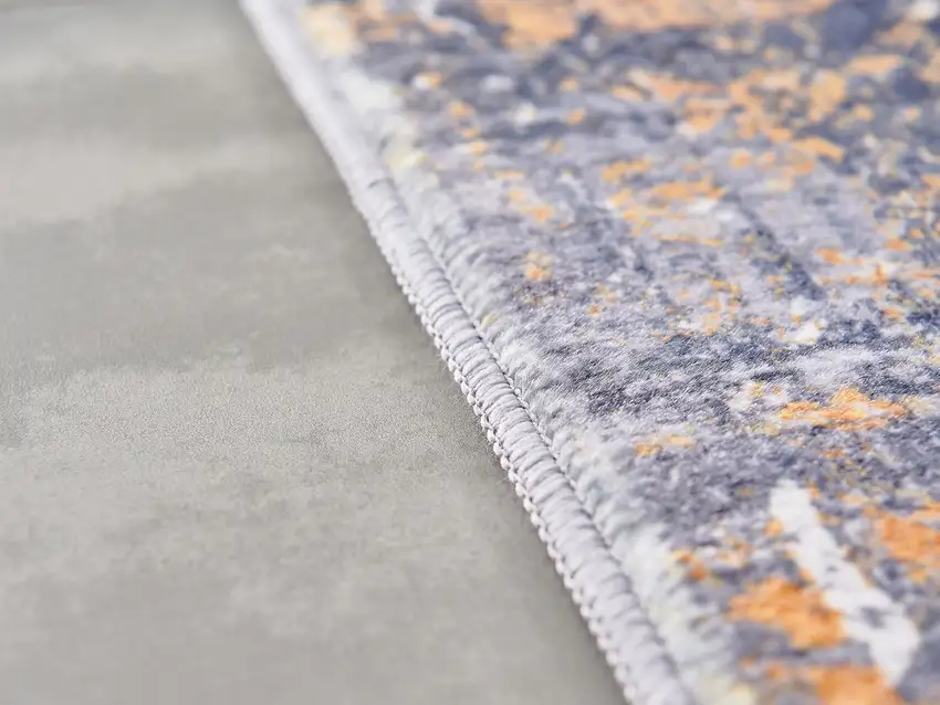 Blue and Silver Abstract Shag Printed Washable Non Skid Area Rug Photo 5
