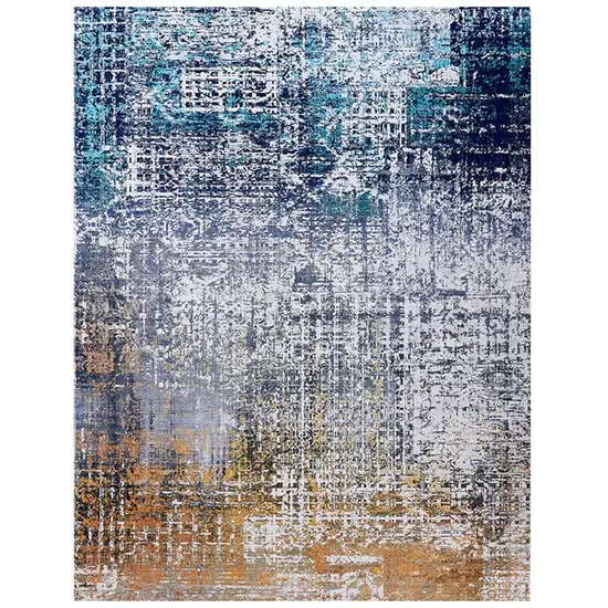 Blue and Silver Abstract Washable Non Skid Area Rug Photo 1