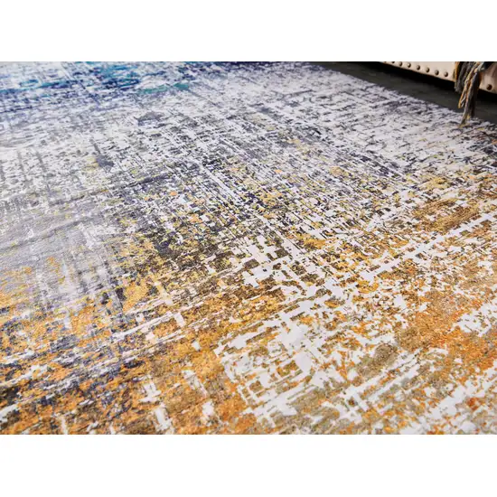 Blue and Silver Abstract Washable Non Skid Area Rug Photo 6