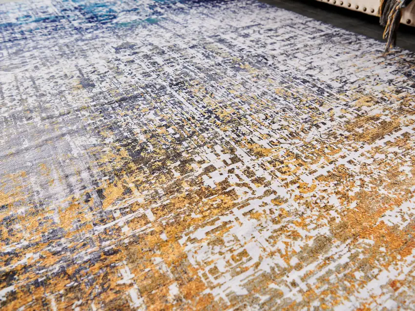 Blue and Silver Abstract Washable Non Skid Area Rug Photo 6