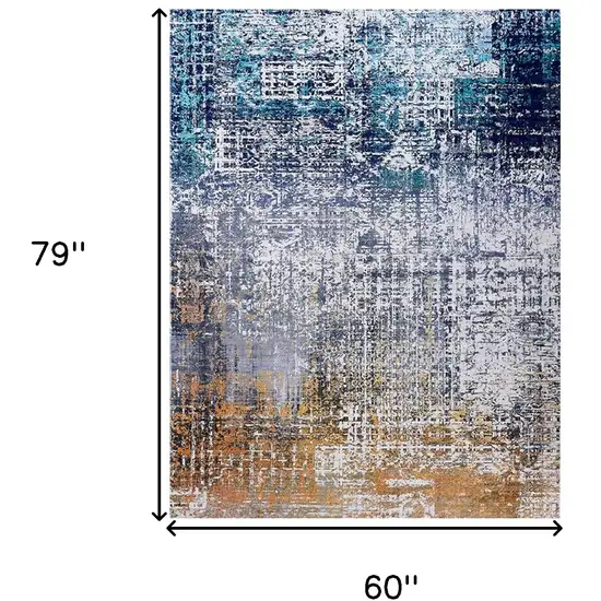 Blue and Silver Abstract Washable Non Skid Area Rug Photo 4