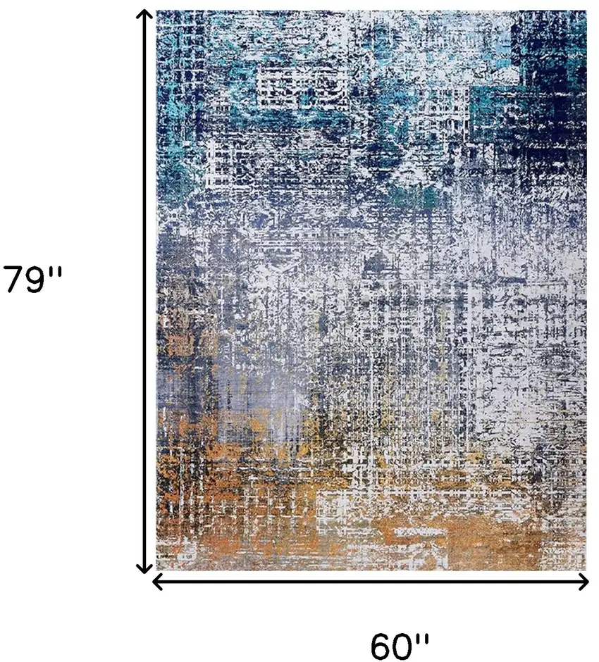 Blue and Silver Abstract Washable Non Skid Area Rug Photo 4