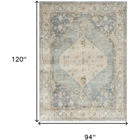 Blue and Silver Floral Medallion Power Loom Distressed Washable Area Rug Photo 3